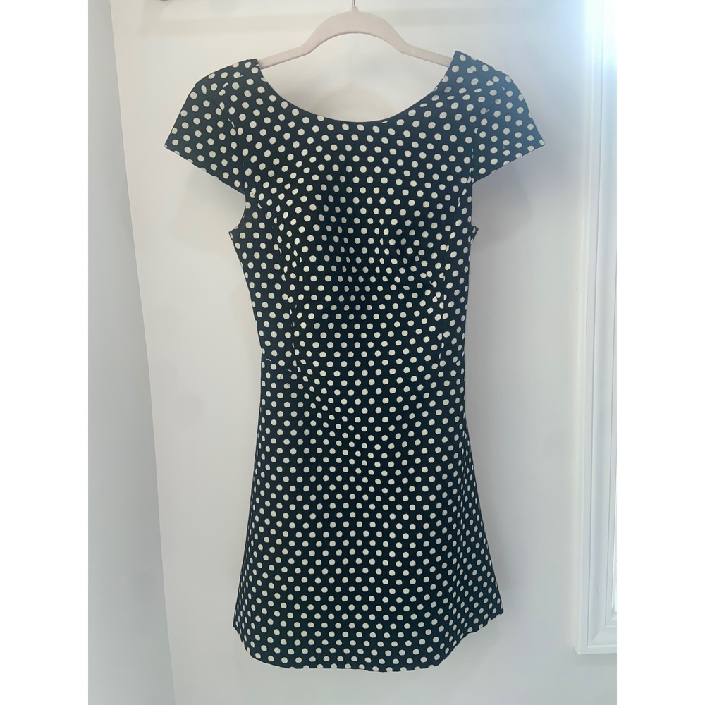 Zara Basic Polka Dot Mini Dress Black White Cap Sleeve Exposed Zipper XS - Picture 1 of 5